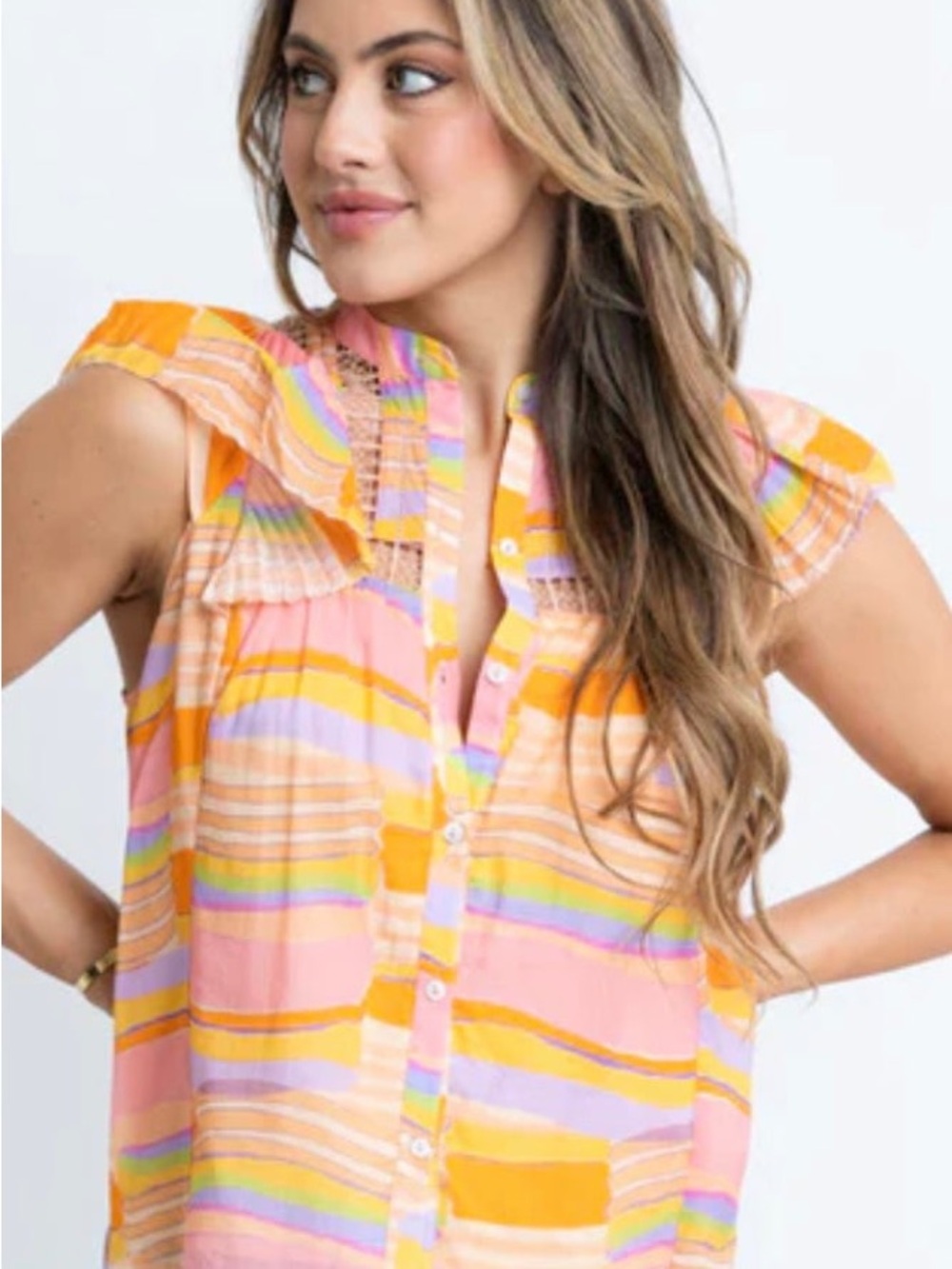 Karlie Multi Stripe V-Neck Top